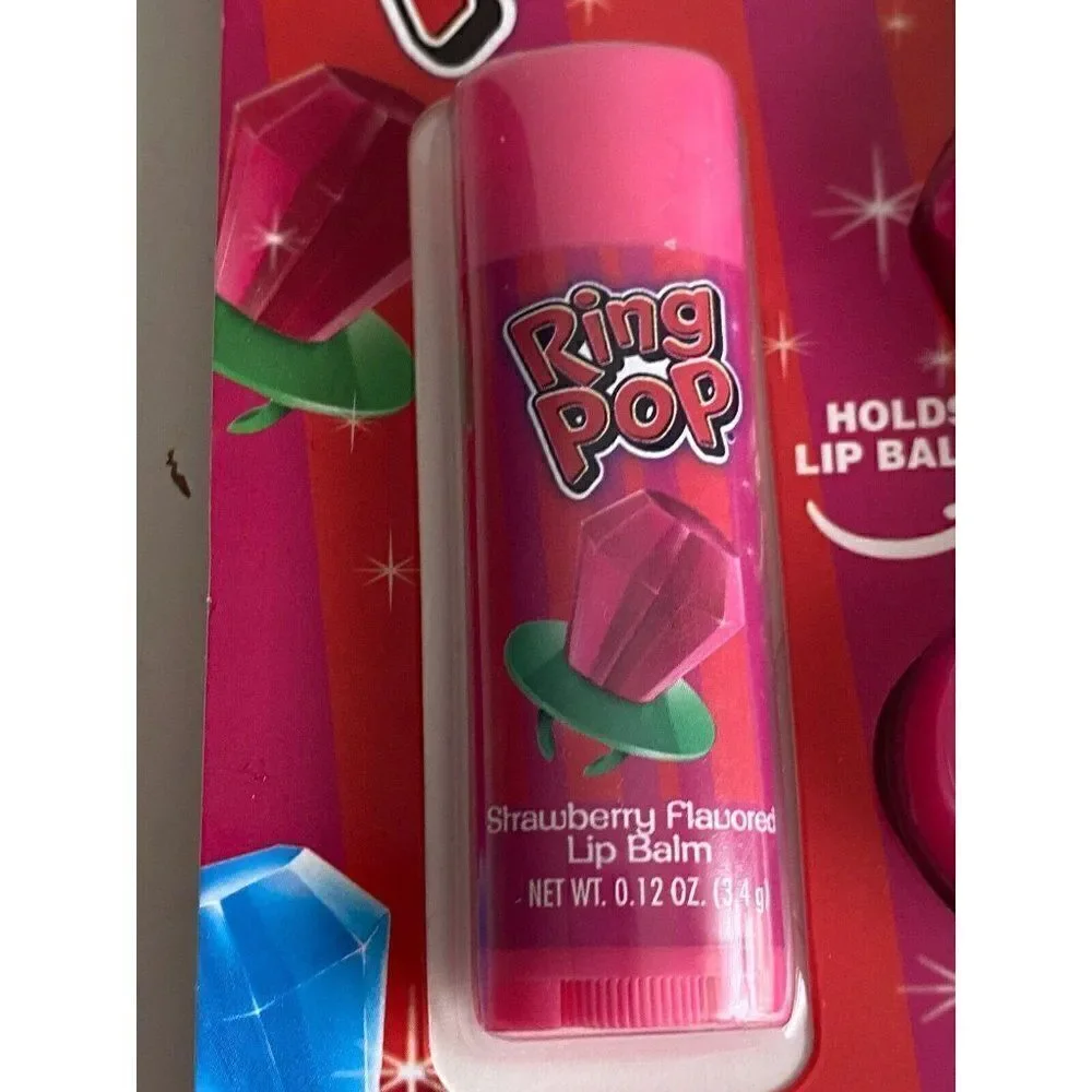 Taste Beauty Ring Pop Strawberry‎ Flavored Lip Balm & Keychain NEW